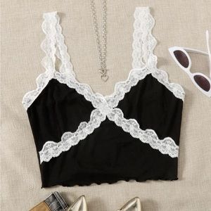 white and black lace tank top